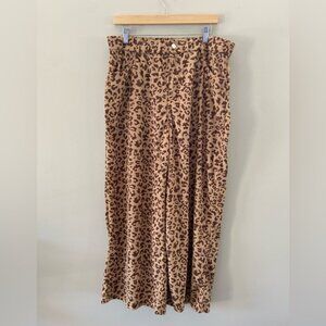 Womens Baggy Hi Rise Wide Leg Corduroy Cheetah Animal Print Pull